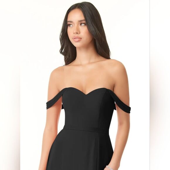 Azazie Aaron Black A-Line Off the Shoulder Chiffon Convertible Dress Size 2 NWT‎ - Picture 6 of 10